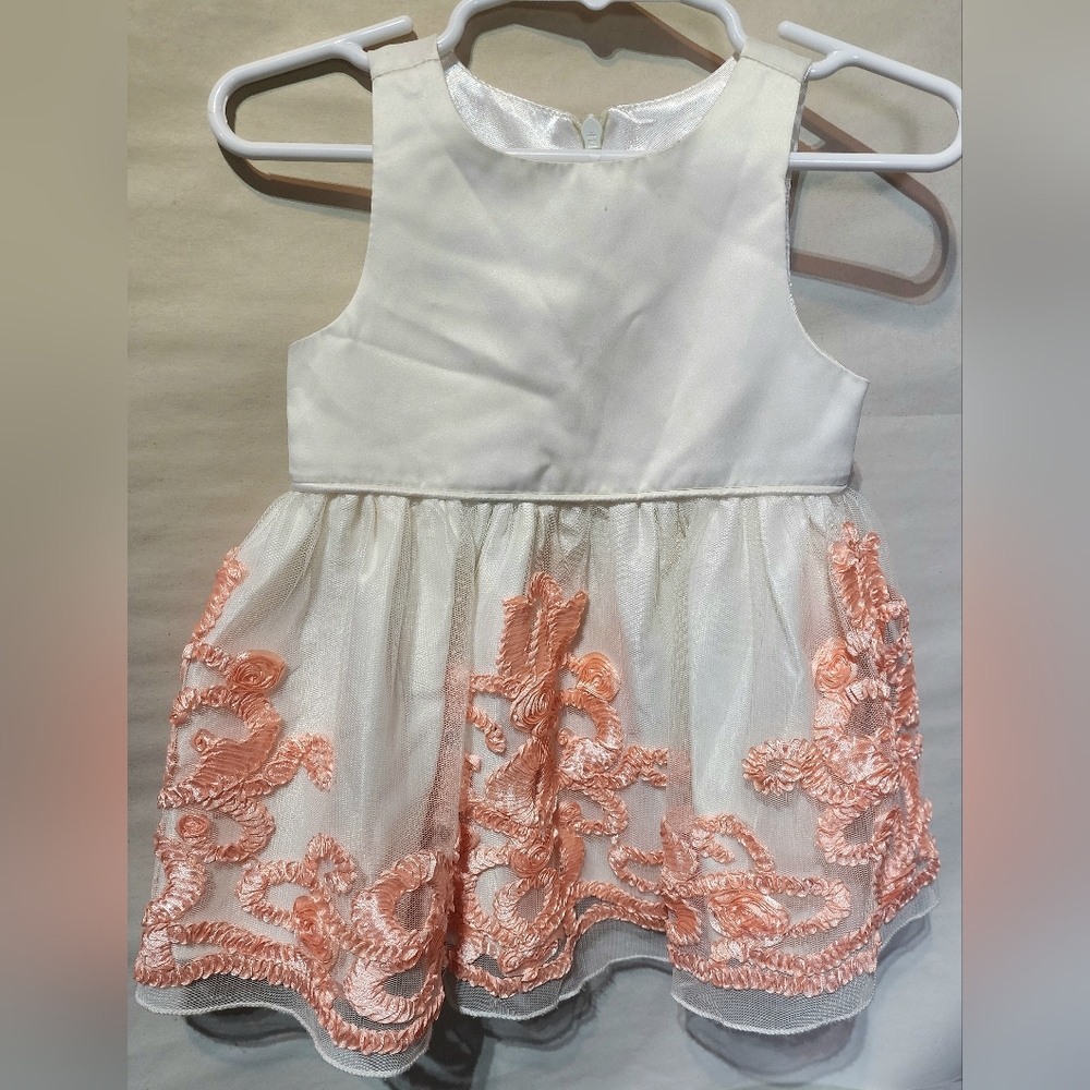 American Princess 12 Mo.  White and Peach Embroidered Sleeveless Dress